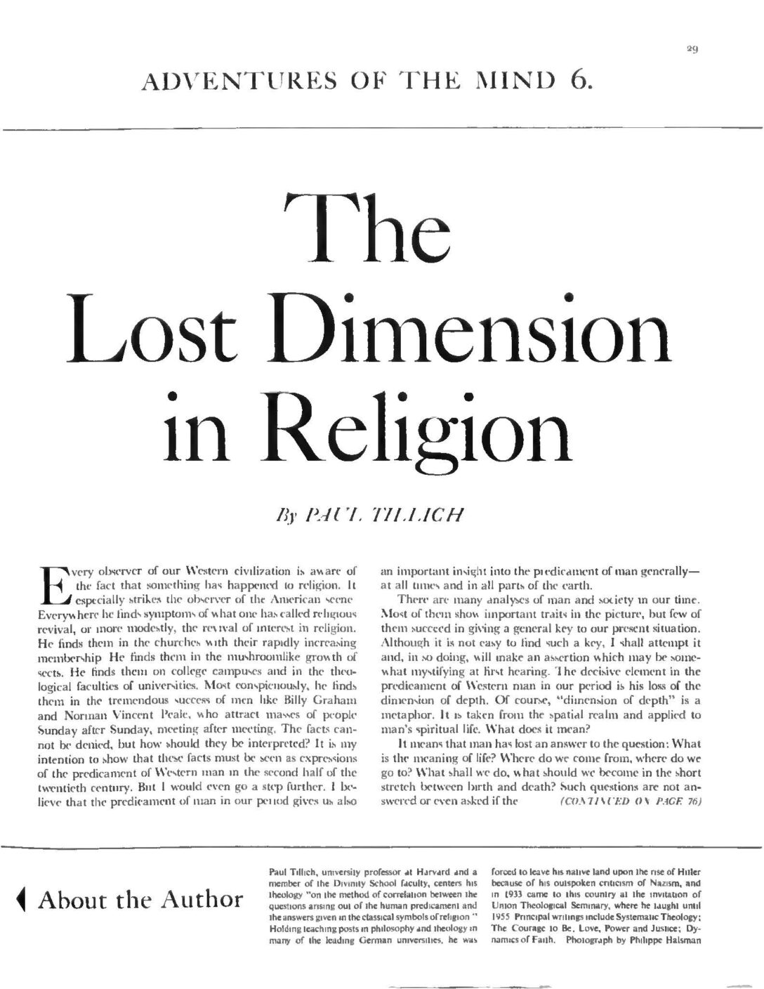 The Lost Dimension in Religion: The Saturday Evening Post